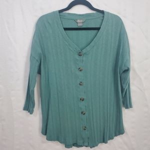 NATURAL REFLECTIONS FOR BASS PRO SHOPS Ribbed Button-Down 3/4 Sleeve Top Size M